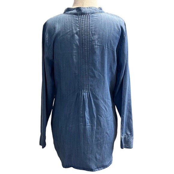 Soft Surroundings Denim Chambray Long Sleeve Pleated Tunic Blouse Top Size PSMAL - Picture 5 of 10